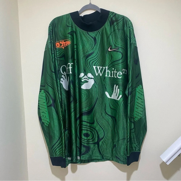 Nike x Off-White Allover Print Kelley Green long sleeve Jersey tags cut off mens - Picture 3 of 16